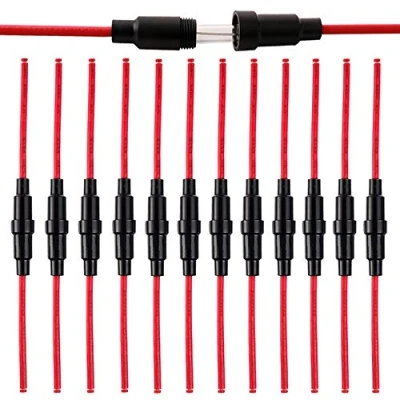 Abbildung von QitinDasen 12Pcs Professionell 6 X 30mm AGC Sicherungshalter, 32V 20A Inline Schraube Typ Sicherungskasten mit 16 AWG Draht, für Schnell Schlag Glasrohrsicherungen (Schwarz)