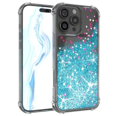 Abbildung von EAZY Case Glitzer Hülle kompatibel mit iPhone 16 Pro Max Handyhülle für Apple Silikon leichtes Shiny Cover stoßfestes Phone als Fallschutz in Liquid Blau