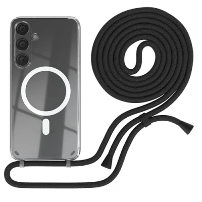 Abbildung von EAZY CASE Handykette kompatibel mit Samsung Galaxy S24 Plus Kette zum Umhängen Stoßfest Handyhülle für Silikon Hülle Band Handytasche Transparent in Schwarz Clips