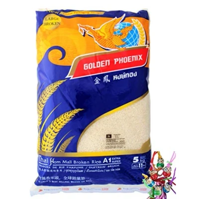 Abbildung von yoaxia ® [ 5kg ] GOLDEN PHOENIX Thai Duftreis Bruch A1 EXTRA SUPER/Jasmine BROKEN Rice LARGE + ein kleiner Glücksanhänger gratis