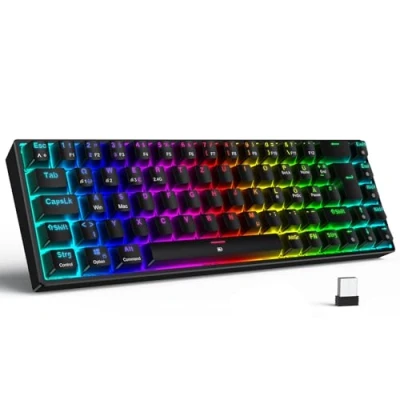 Abbildung von TECURS Gaming Tastatur Kabellos, Mechanische RGB QWERTZ (German Layout) mit Rote Schalter für PC Gamer und Arbeits, 65% TKL Keyboard PS4 /PS5/Laptop/Xbox One, Schwarz