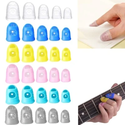 Abbildung von RXKFIGX 30 Stück Gitarren Fingerschutz Silikon Fingerspitzenschutzkappen Finger Cots Anti Rutsch Fingerspitzen Fingerkappen Für Gitarre Bass Ukulele Lesen Sticken