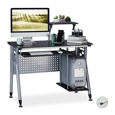 Abbildung von relaxdays Computertisch Moderner mit Glasplatte, Schwarz