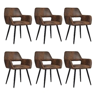 Abbildung von MEUBLE COSY Esszimmerstühle 6er Set Küchenstuhl Polsterstuhl mit Armlehne Sessel aus Vintage Künstlich Wildledersitz Wohnzimmerstuhl Metallbeine, Braun, 56x56x78cm