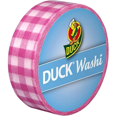 Abbildung von Duck Washi Band extra dünnes Klebeband zum verpacken und dekorieren Pink Check, 15 mm x 10 m