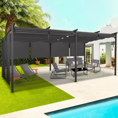 Abbildung von IDMarket Pergola Special Edition, einziehbares Dach, 3 x 6 m, Jalousien, Grau