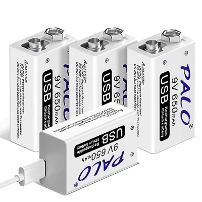 Abbildung von CITYORK 9V Akku wiederaufladbare, Block Batterien 650mAh Li Ion mit USB Schnellladekabel für Keyboard, Mikrofon, Rauchmelder 4 Stück