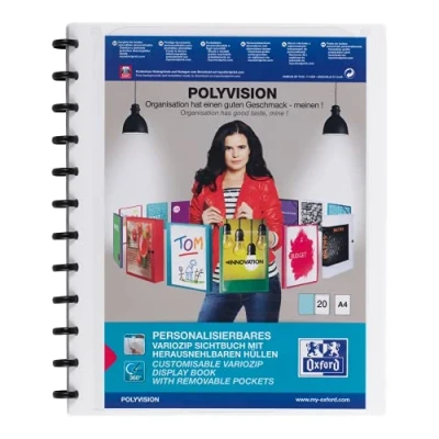 Abbildung von Oxford Ring Mappe A4, Polyvision, Präsentations Buch mit 20 Hüllen, Vario Zipp, Austausch und erweiterbar, blau, 1 Stück