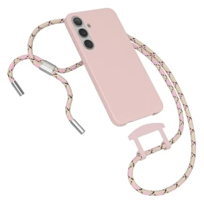 Abbildung von EAZY CASE Hülle mit Band kompatibel Samsung Galaxy S24 Plus Handyhülle für Silikonhülle Mikrofaser stoßfest Fallschutz Handykette zum Umhängen 2in1 Schutzhülle Pink Rosa