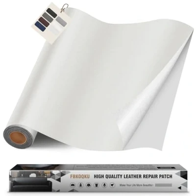 Abbildung von Leder kunstleder selbstklebend, 40 x 200cm Reparatur set, Kit für Möbel, Sofa, Autositze, Taschen, und Renovierung(Glatt Elfenbeinweiß)