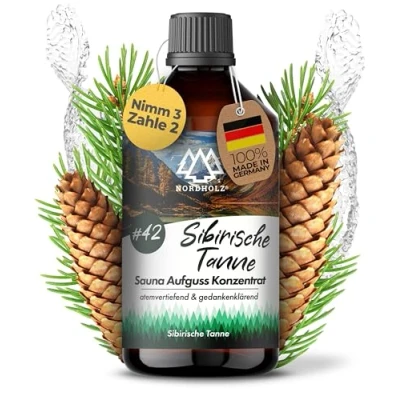 Abbildung von NORDHOLZ® Saunaaufguss [54 Sorten 15ml, 100ml, 250ml] Sauna Aufgussmittel für intensive &amp; erholsame Zubehör (#42 Sibirische Tanne, 250ml)