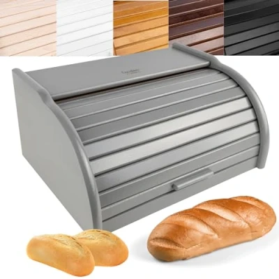 Abbildung von Creative Home Brotkasten Holz 38 x 28,5 17,5 cm Brotkiste mit Rolldeckel Brotbox
