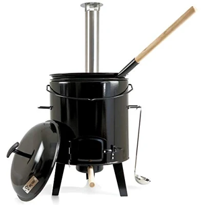 Abbildung von BBQ Toro Holzkohlegrill emaillierte Gulaschkanone mit Deckel, Kessel 17L und Pfanne