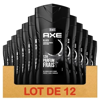 Abbildung von AXE 5 in 1 Duschgel für Herren, Schwarz, 24 Stunden, feuchtigkeitsspendend, 87% Inhaltsstoffe natürlichen Ursprungs, Duft schwarzer Beeren &amp; Zedernholz (12 x 250 ml)