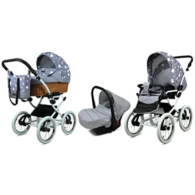 Abbildung von BabyLux Kinderwagen 3in1 mit Autositz für Kleinkinder Neugeborene und Baby Neugeborenen 59x105x125cm Max 15kg Silver Hearts White Frame