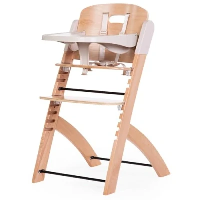 Abbildung von CHILDHOME, Hochstuhl für Babys, mitwachsend : von 0 Monaten bis 85KG, Inklusive Tablett, Buchenholz, Bügel, Sicherer 5 Punkt Gurt, Unsichtbare Schrauben, Evosit Natur Beige