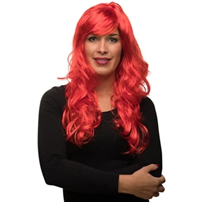 Abbildung von Sexy Langhaar Damen Frauen Perücke lockig/gewellt für Fasching Karneval Motto Party 13 Farben (Rot)