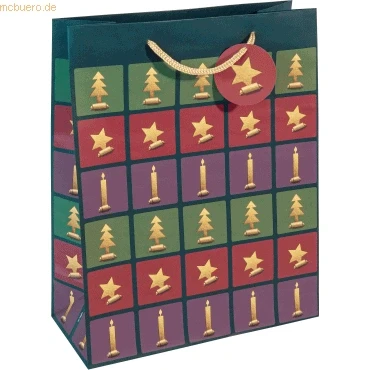 Abbildung von SIGEL GT046/5 große Papier Geschenktüten 5er Set 33 x 26 cm grün rot violett Weihnachten &quot;Cut out style&quot;
