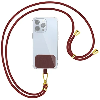 Abbildung von mtb more energy® Universal Handykette Weinrot/Gold kompatibel mit vielen Handyhüllen hochwertiges Band Seil Kordel zum Umhängen