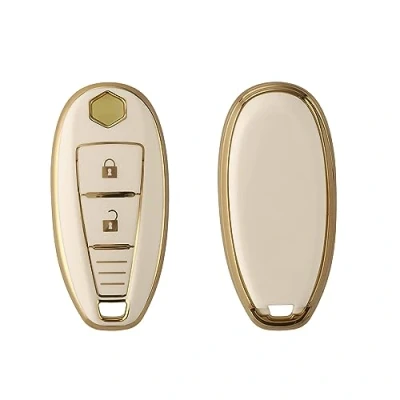 Abbildung von kwmobile Autoschlüssel Hülle kompatibel mit Suzuki Sport 2 Tasten Keyless Go Schlüsselhülle Silikon Cover Weiß Gold