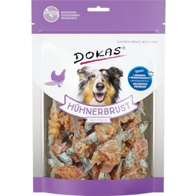 Abbildung von DOKAS Getreidefreier Premium Snack mit Hühnerbrust &amp; Fisch für Hunde Ideal zwischendurch, 220 g (6er Pack)