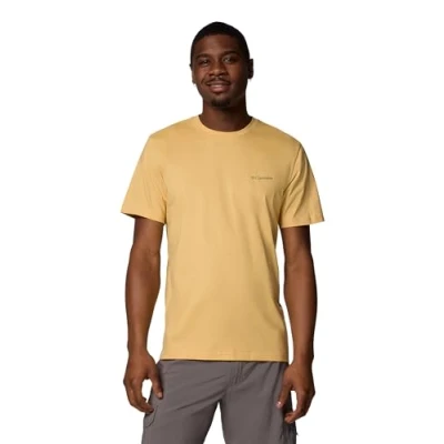 Abbildung von Columbia Men&#039;s Rapid Ridge Back Graphic Tee 2, Short Sleeve T Shirt, Sand Dune/Button Badge, S