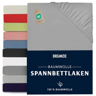Abbildung von Dreamzie Spannbettlaken 100x200cm Baumwolle Oeko Tex Zertifiziert Grau 100% Jersey Spannbetttuch 100x200