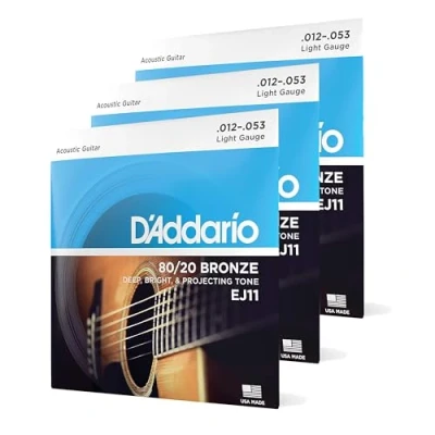 Abbildung von D&#039;Addario Gitarrensaiten Westerngitarre 80/20 Phosphor Bronze Akustikgitarre Acoustic Guitar Strings EJ11 3D Light, 12 53 3 Stück