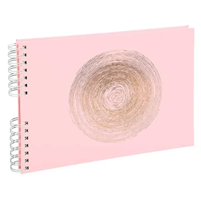 Abbildung von Exacompta 16166E Fotoalbum mit Spiralbindung ELLIPSE 150 Fotos 50 weiße Seiten im Format 32 x 22 cm Einband aus hellrosa Kunstleder einer roségoldenen Markierung in Ellipsenform
