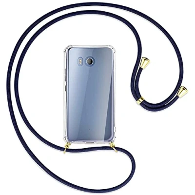 Abbildung von mtb more energy® Handykette kompatibel mit HTC U11 (5.5&#039;&#039;) dunkelblau/Gold Smartphone Hülle zum Umhängen Anti Shock Full TPU Case