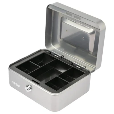 Abbildung von HMF Geldkassette Abschließbare Bargeldkasse mit Münzeinsatz, robuste Geldbox Schlüssel, 20 x 16 9,5 cm, silber