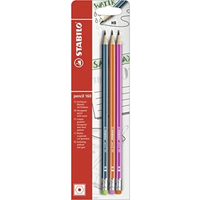 Abbildung von Bleistift mit Radierer STABILO pencil 160 My Journal 3er Pack petrol, orange, pink Härtegrad HB
