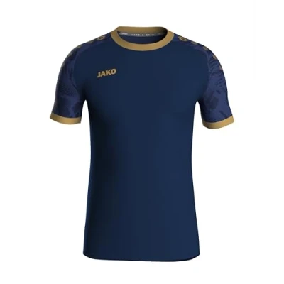 Abbildung von JAKO ICONIC Trikot Kinder Navy, Marine, Gold, Gr. 152 Nachhaltiges Sport Shirt kurzarm aus 100% recyceltem Polyester, Feuchtigkeitstransportierend