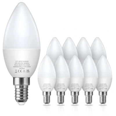 Abbildung von Fulighture E14 LED Kerze Lampe, Leuchtmittel in Kerzenform mit Sockel, 350 Lumen 6000K Kaltweiß 3.5W Ersetzt 40W Nicht Dimmbar, 10 Stück