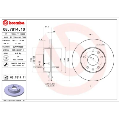 Abbildung von BREMBO COATED DISC LINE 08.7814.11 Bremsscheibe 262 14 5 voll beschichtet mit Schrauben LAND ROVER: Freelander I SUV, SUV Cabrio