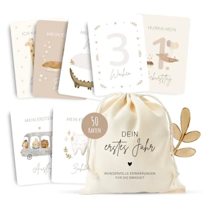 Abbildung von MeinBaby123® Geburtskarte Meilensteinkarten &quot;Dein erstes Jahr&quot; (beige boho)
