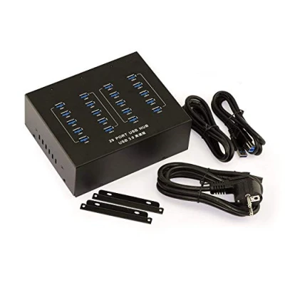 Abbildung von KALEA INFORMATIQUE Ladestation und HUB USB Typ Industrial. 20 Porte 3.0 5G mit 20A Netzteil. Stellbar oder Rackbar.
