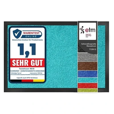 Abbildung von etm Schmutzfangmatte ColorLine Türmatte in vielen Größen Fußmatte für Innenbereich Rutschfester Teppich Flur, Haustür, Eingang, Eingangsbereich, Vorzimmer Türkis 135x200 cm