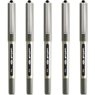 Abbildung von Uni ball 153544320 UB 157ye Fine Kugelschreiber, Super Tinte, 0.7 mm Spitze, 5 Stück schwarz