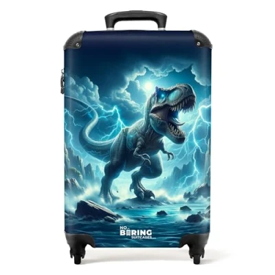 Abbildung von NoBoringSuitcases.com© Kinderkoffer Illustration eines Dinosauriers in Blautönen 55x35x20cm, 4 Rollen, Handgepäck Koffer, Hartschalenkoffer Kinder, Reisekoffer Jungen
