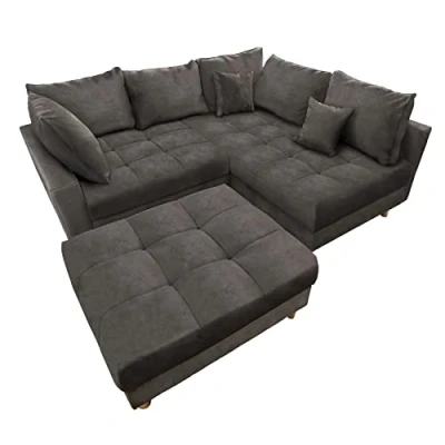 Abbildung von riess ambiente Ecksofa KENT 220cm grau, Set 2 Teile, Wohnzimmer · Couch Samt Federkern inkl. Hocker Design