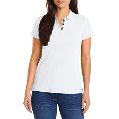 Abbildung von Nautica Damen 3 Button Short Sleeve Breathable 100% Cotton Polo Shirt Polohemd, Helles Weiß, Klein