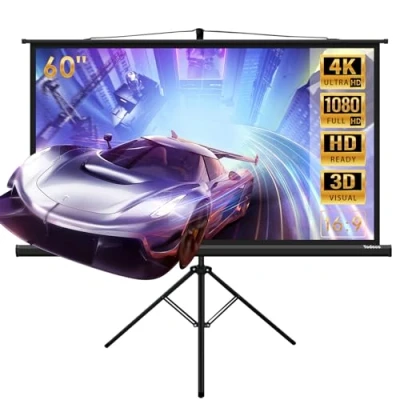 Abbildung von Todeco Leinwand mit Stativ 60 Zoll, Tragbar Projektor Leinwand, 130 x 75 cm, 16:9, 4K HD Klappbar Beamer Projektion Filme für Indoor Outdoor Home Theater