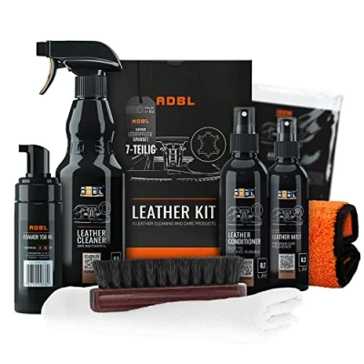 Abbildung von Lederpflegeset: ADBL Leather Kit mit Leder Reinigung &amp; Pflege Balsam + Lederbürste Zubehör Ideal für Autositze o. Sofas Premium Auto Lederreiniger, Lederpflege Conditioner, Cleaner