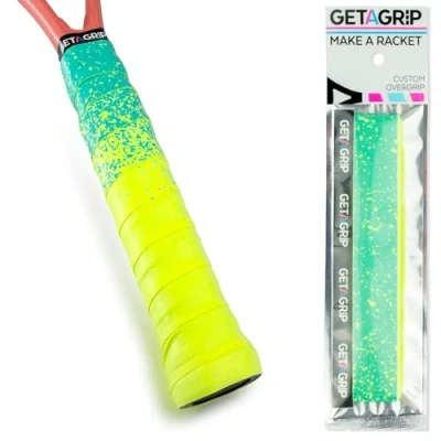 Abbildung von GET A GRIP Personalisiertes Tennisschläger Übergriffband Rutschfestes Tennis Overgrip, Griffband für Padel, Badminton, Squashschläger Anti Schweiß (Paint The Lines (Neon + Blau), 1 Griff)