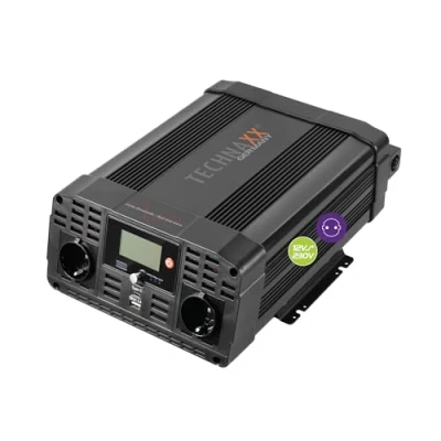 Abbildung von Technaxx KFZ Wechselrichter mit LC Display 12v auf 230v Reiner Sinus TÜV Rheinland Zertifiziert Auto Inverter 2X Schuko Stecker &amp; USB Port Power 3000W/6000W (Peak) Spannungswandler TE23