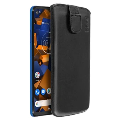 Abbildung von mumbi Echt Ledertasche kompatibel mit Motorola One Vision Hülle Leder Tasche Case Wallet, schwarz