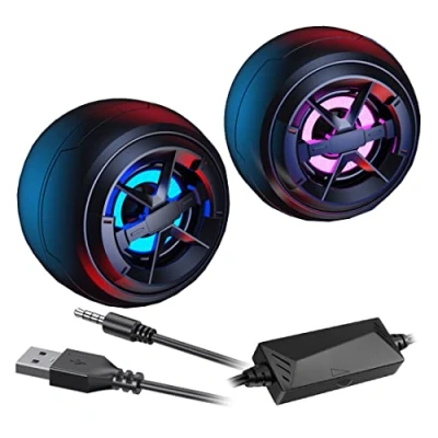Abbildung von Bolwins O37DS PC Lautsprecher, 6W Mini Desktop Lautsprecher mit RGB LED Lichtern, USB betrieben, 3,5 mm AUX, Tragbare Musikbox 2.0 für Computer, Laptop, Tablets, und Smartphones