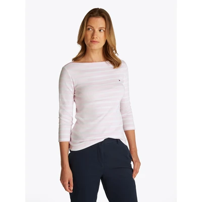 Abbildung von Tommy Hilfiger NEW CODY SLIM BOAT Langarmshirt, Damen, Größe: XL, Light pink/ecru