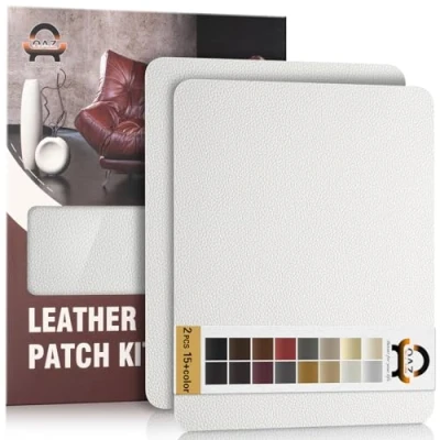Abbildung von Leder Reparatur Set Weiß,OAZ Kunstleder Selbstklebend 28 x 21 cm 2er,Kunstleder Reparaturset Patch Selbstklebende Lederflicken für Autositze Möbel Sofa Taschen